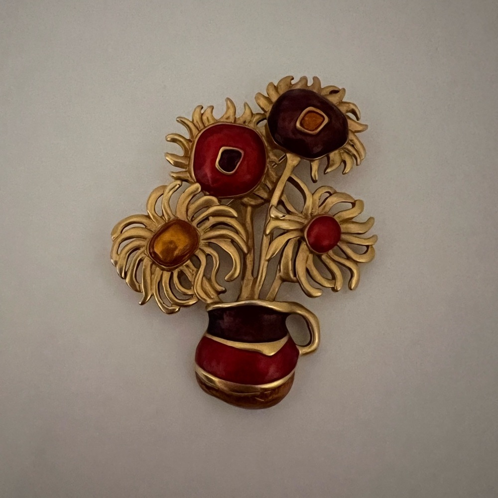 Vintage AVON Van Gogh Flower Pot Brooch - Picture 5 of 5